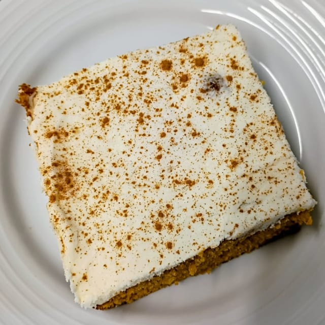 Pumpkin Bar with Homemade Cream Cheese Icing.
